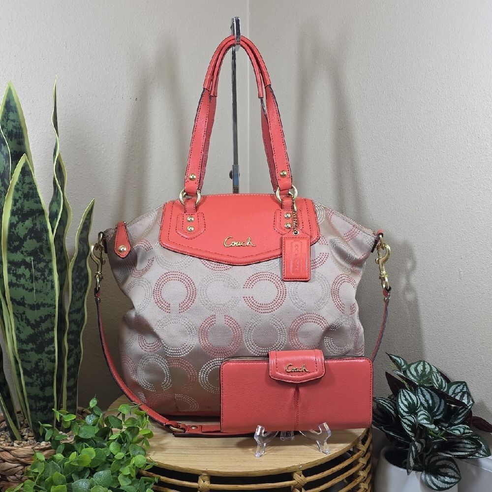 Coach Ashley Dotted Op Art Tote & Matching Wallet